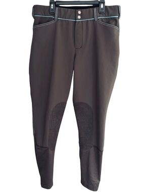 IRIDEON Equestrian Breeches Knee Patches Pockets Gray Blue Piping Size 32